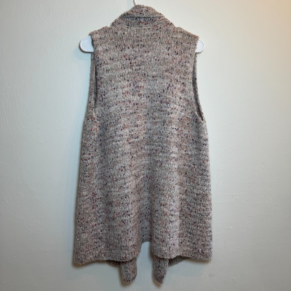 LOFT Outlet Open Front Knit Vest Large Beige Speckled Sleeveless Cardigan - Picture 4 of 4